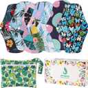 PHOGARY Reusable Menstrual Pads for Heavy Flow with Wet Bag, Sanitary Pads Set with Wings for Women, Washable Overnight Cloth Panty Liners (7 in 1, Style F)