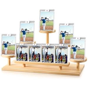Beeveer Graded Card 15-Slot Display Stand Compatible with PSA and MTG Trading and Sports Collections 5 Tier 35-Point Magnetic Trading Card Wooden Display Holder for Basketball Football Hockey