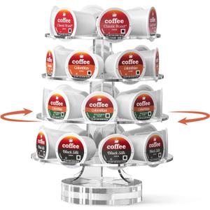 K Cup Holder, Acrylic Coffee Pod Carousel 30 Pods Holder Stand Spins 360-Degrees Transparent for Home or Office Kitchen Counter Organizer