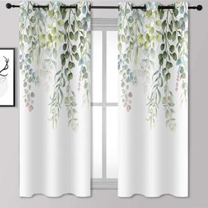 BSPPTI Eucalyptus Curtains, Weeping Green Succulent Plant Flower Room Darkening Thermal Insulated Polyester Fabric, Grommets Window Drapes for Living, Dining, 42"x 63", 2 Panels CLLSSP1550