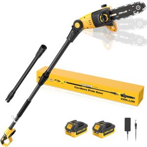 ZEGJAW Pole Saw, 8-Inch Cordless Pole Saw for Tree Trimming, 15-FT Max Reach, 16ft/s Cutting Speed, Auto Oiling, Tool-Less Electric Pole Saws, Tree Trimmer with 2x3.0Ah Battery & Charger