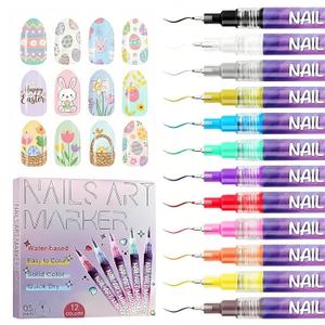 Easter Basket Stuffers for Kids Nail Art Pens Set 12 Colors,Nail Art Markers Polish Pen 0.5mm for 3D Nail Art,Diy Nail Art Tools for Dotting Drawing Painting Point Liner for Home Salon