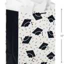 Hallmark 13" Large Graduation Gift Bags Assortment with Tissue Paper (3 Bags: Mortarboards, Class of 2023, Congrats) in Black, White and Gold