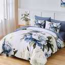 Dobuyly Blue Queen Comforter Set 7 Piece Bed in a Bag Queen, Blue Floral Print on Light Blue Comforter Set with Sheets, Soft Microfiber Complete Bedding Set for All Season