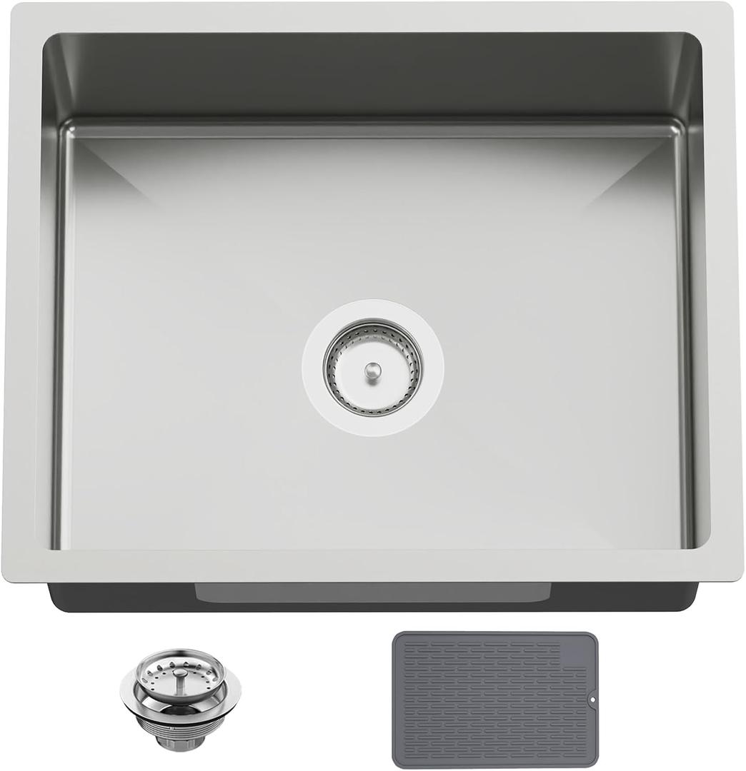 22x18 In Undermount Kitchen And Bar Sink- Stainless Steel Single Bowl Kitchen Sink Modern Drop In Bar Sink With Silicon Mat,Drain Strainer Set Compatibility With Various Kitchen & Bar Style, 22X18X9 Inches