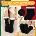 2 x Womens Warm Slipper Socks Winter Knit Fuzzy Cozy Thick Fleece Lined Socks with Grippers Thermal Home Socks (Black)