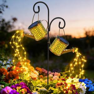 Solar Lights Outdoor Decorative, 2 Pack Metal Watering Can Lights Outdoor Waterproof, Small Patio Light Yard Lawn Pathway Decor, Gardening Gifts for Women Mom Grandma
