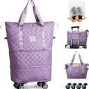 Rolling Duffle Bag with Wheels and Shoe Bag Expandable Foldable Travel Duffel Bag Carry on Luggage Bag Checkerboard Weekender Bag for Men Women