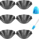 Tortilla Pan Set - 6 Pack Carbon Steel Non-Stick Taco Salad Bowl Tortilla Shell Maker Black Baking Pans with a Silicone Potholder and a Basting Brush (Large)
