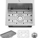 Small Kitchen Sink,15x15 Inch Bar Sink Stainless Steel Drop In Small Kitchen Sink Ideal Choice For Small Space Nice As Toprmount Prep Sink,RV Kitchen Sink With Bottom Grid,Soap Mat And Drain Assembly, 15x15x9 inches