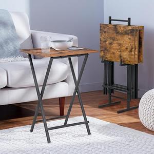 Side Table 4 Set, Folding TV Tray for Small Spaces, Coffee & Snack Table for Living Room, Easy Assembly