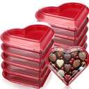 Macarrie 10 Pcs Valentine's Heart Shaped Serving Tray Platter 20 oz Heart Plates with Clear Lids Dessert Plates Snack Tray for Valentine Birthday Party Table Decoration (Red)