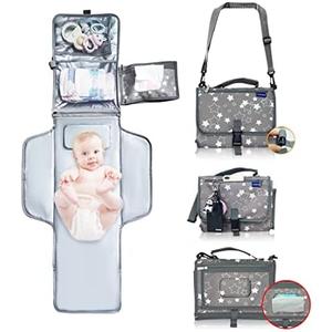 Portable Changing Pad, Baby Portable Diaper Changing Pad for Boys and Girls |Long Large Changing Pad with Wipes Pocket | Lightweight and Waterproof Travel Diaper Station Kit with Cushioned Pad