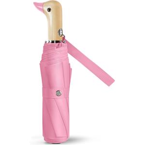 Small Travel Umbrella Folding - Wood Duck Head Collapsible Umbrellas for Rain Strong Automatic Parasol Duck Gifts Cute Umbrella for Women Mens Pink