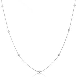 Adabele Solid 925 Sterling Silver Simulated Diamond By The Yard Station CZ Bezel Cable Link Chain Necklace Cute Thin Dainty Hypoallergenic Women Jewelry (20 Inch, White Gold/Rhodium plated Sterling Silver)