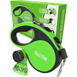 Mighty Paw Retractable Leash with Built-in Poop Bag Holder | 16' Long Retractable Dog Leash for Small Dogs, Medium Breeds & Large Pets with Tape for Quick Control. Poop Bags Included (50 - 110 lbs (Most Popular), Deluxe Green)