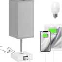 Ambimall Touch Control Table Lamp with USB A+C Charging Ports - 3 Way Touch Lamps Bedside, Nightstand Lamp for Bedrooms Living Room Nursery, LED Bulb Included(Grey Shade)