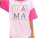 Baseball Mom Shirts for Women - Oversized V Neck Baseball Jersey Shirt Stripe Graphic Print Casual Tops Tees, Size: XL