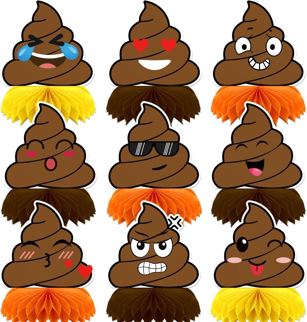 Funny Poop Party Decorations Table Centerpieces, 9 Pcs Cute Poop Honeycomb Centerpieces for Adults Kids Birthday Party Decorations, Retired 50th 60th 80th Party Favors Decor Supplies