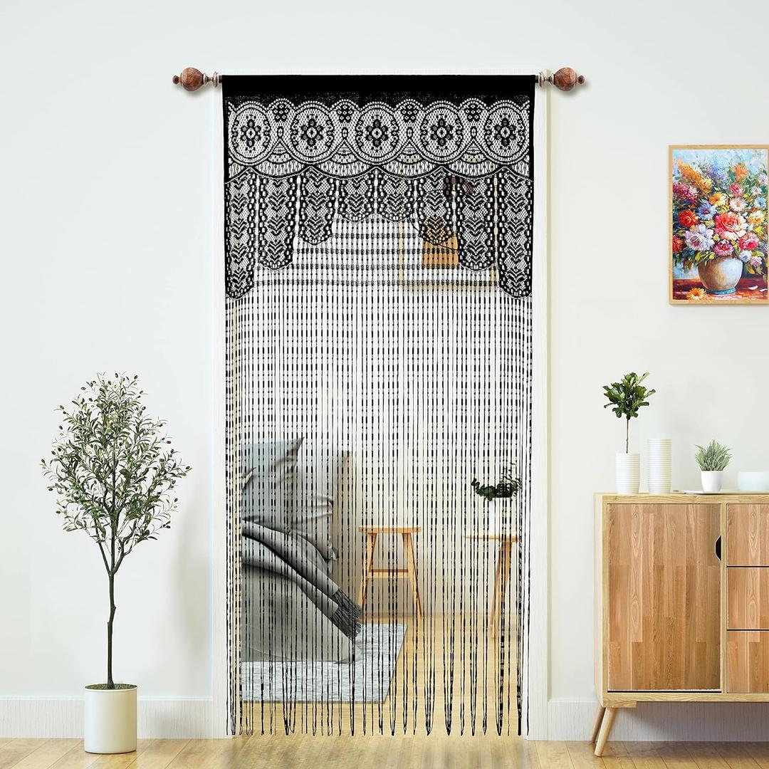 YaoYue Macrame Lace Door String Curtain for Doorways,Room Divider Doorway Hippie Window Panel Room Divider Wall Closet Curtains for Bedroom Closet Door Drapes Decorations (3579in/90200cm,Black)