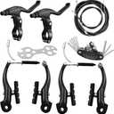 Bike Brakes Set, V-Type Bicycle Brakes, Universal Front and Rear Bicycle Brakes, Bike Tools Set Includes Inner and Outer Callipers Cables Lever Kit, Multi-Tool Wrenches(Black)