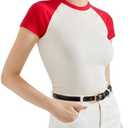 SUUKSESS Women Ribbed Striped Short Sleeve Slim Fit Tops Summer Crew Neck Color Block Going Out T Shirt XL
