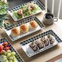 LAUCHUH Checkered Serving Platters, 12 inch Porcelain Serving Trays Rectangular Dinner Plates Black & White Serving Dishes for Entertaining, Cheese, Cupcakes, Cookies, Fruit, Vegetables, Set of 4