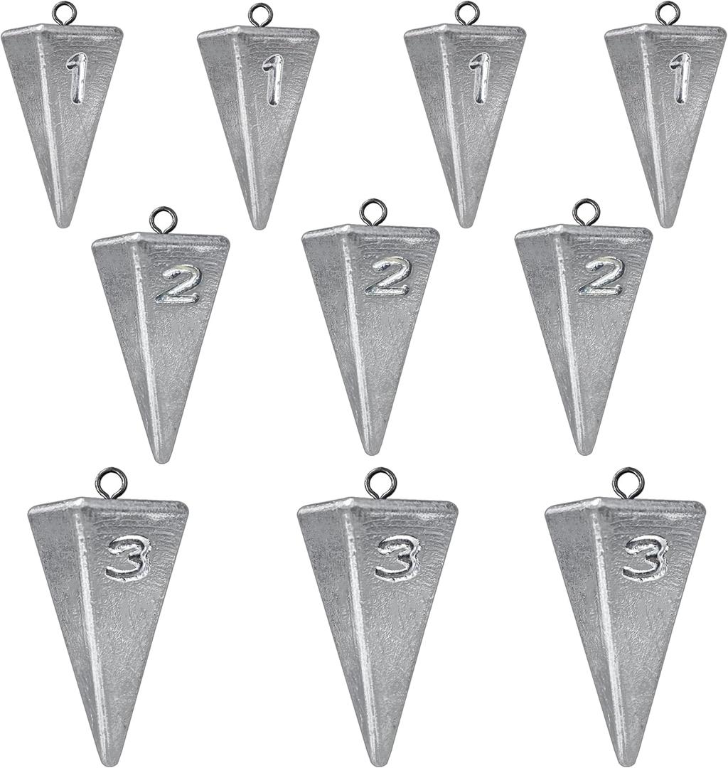 Pyramid Sinkers Fishing Weights, Saltwater Fishing Sinkers for Surf Fishing Gear Tackle - 1oz, 2oz, 3oz