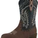 Rollda Kids Cowboy Boots Western Round Toe Cowgirl Boots for Boys Girls Toddler/Little Kid/Big Kid (Black/Tan,  Size 2)
