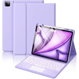 Hamile for iPad Air 13-inch Case Keyboard (M3/M2) - Magnetic Wireless Keyboard with Multi-Touch Trackpad 7 Colors Backlit Stain Proof Folio Cover for iPad Pro 12.9 6th 5th 4th 3rd Generation - Purple