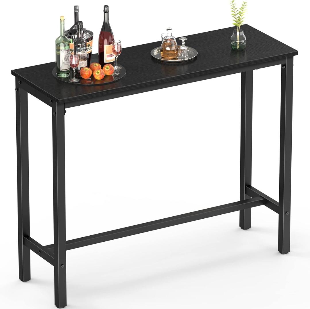 Mr. IRONSTONE Bar Table, 39" High Top Pub Table Rectangular Bar Height Table Sofa Console Table Dining Coffee Table, for Narrow Space, Living Room, Sturdy Metal Frame, Easy to Set Up, Black