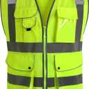 JKSafety 9 Pockets Class 2 High Visibility Zipper Front Safety Vest With Reflective Strips,Meets ANSI/ISEA Standard (XX-Large, Yellow)