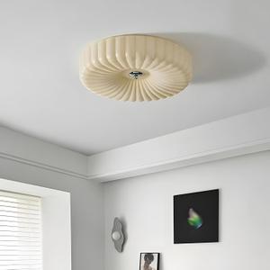 Bofea-Milk Yellow Ribbed Glass Semi Flush Mount Ceiling Light,11.81in Dimmable Flush Mount Lights,Modern Bedroom Lights Fixture,Unique Close to Ceiling Light Fixture for Living Room Bathroom Hallway (Small)