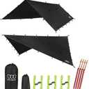 Gold Armour Rainfly Tarp Hammock, Premium 14.7ft/12ft/10ft/8ft Rain Fly Cover, Waterproof Ultralight Camping Shelter Canopy, Survival Equipment Gear Camping Tent Accessories (Black 10ft x 10ft)