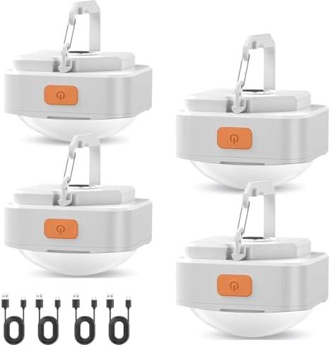 Rechargeable Camping Lights FLY2SKY 4Pcs White Tent Lights Mini Flashlight Portable LED Camping Lantern Survival Gear Camping Accessories for Hiking Backpacking Fishing Hurricane Emergency Outage