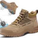 Steel Toe Work Boots for Men - High Top Puncture Resistant Safety Boots - Industrial Boot for Worker - Comfortable Work Boot for Construction (11, Brown-3086)