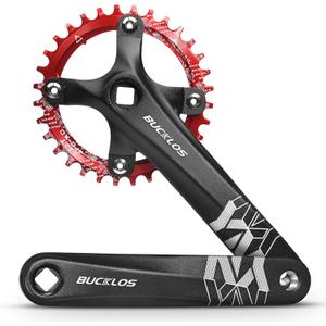 BUCKLOS MTB Mountain Bike Single Speed Square Taper Crankset -170mm Cranksets Bicycle Crank Set with 104BCD 32/34/36/38/40/42T Round/Oval Chainring Fit for Ebike/Commuter Bike