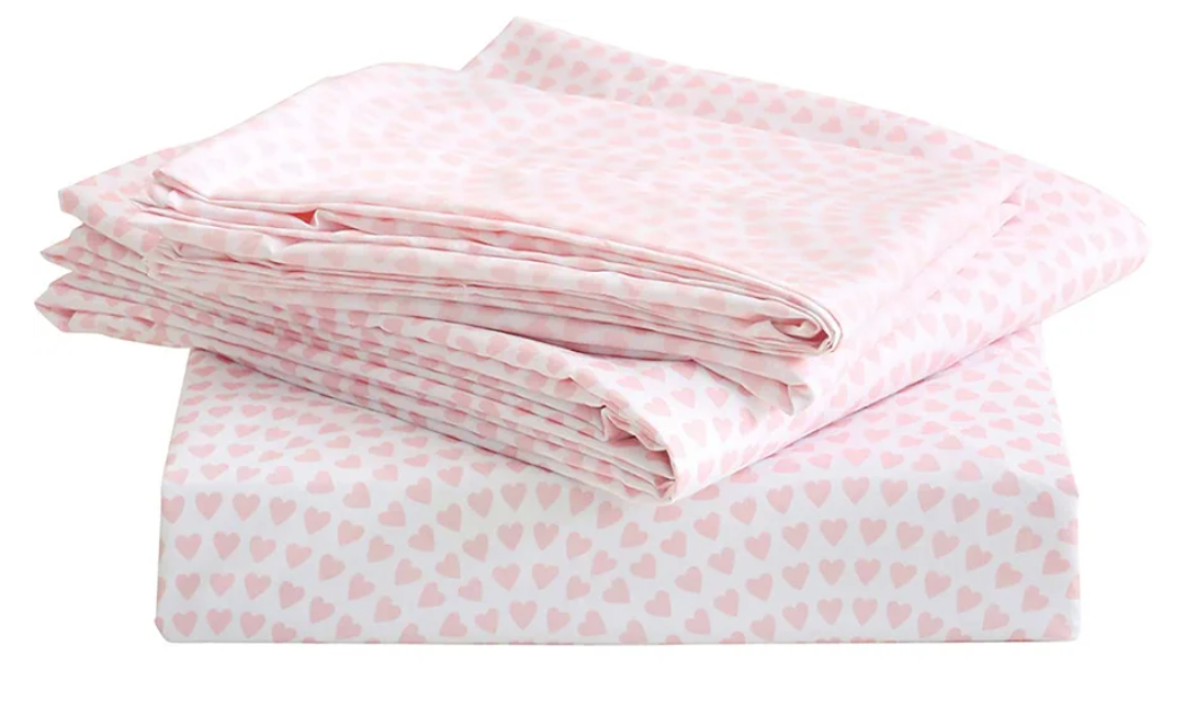 Vonty Kids Bed Sheets Full Pink Heart Printed Sheets for Girls, Soft Lightweight Microfiber Easy Wash Bedding Set (1 Fitted Sheet + 1 Flat Sheet + 1 Pillowcase)