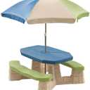 Step2 Naturally Playful Kids Picnic Table with Removable Umbrella, Indoor/Outdoor Toys, Fits 6 Children, Made of Durable Plastic, For Toddlers 3+ Years Old, Blue & Green, 69.25" H X 43" W X 40.75" D