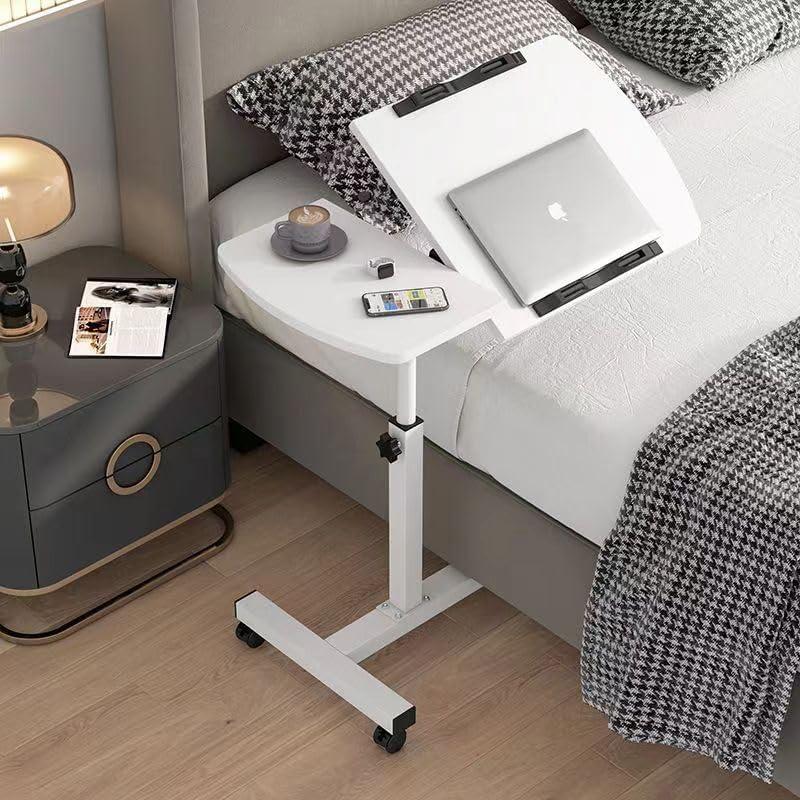 Adjustable End Table Overbed Bedside Table with Wheels, Standing Medical Desk Laptop Computer Cart for Hospital and Home Use,White