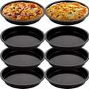 AKOLAFE 8 Pack Deep Dish Pizza Pan Personal Pizza Pan for Oven Round Pizza Plates Set Small Pizza Baking Sheet Non Stick Carbon Steel Pizza Platter Metal Pizza Trays for Serving Cooking Grilling 7Inch