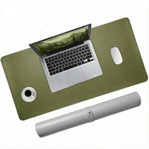 Double-Sided Leather PU Large Mouse pad, Computer Desk pad Non-Slip, Waterproof, Easy to Clean, Suitable for Office and Home Office Writing (Dark Green and Silver Gray, 31.515.7 Inches)