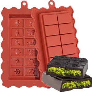 Chocolate Bar Mold Silicone 1 Inch 2 Pcs Christmas Deep Dubai Chocolate Bar Molds with 20 Pcs Bags, Thick Bar Mould for Filling Knafeh Pistachio for Christmas Dinner