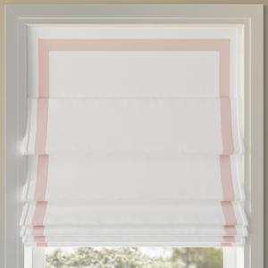 Sun Zero Marline Pink Ribbon Border Stripe 100% Blackout Cordless Roman Shade, 27" x 64", Pink/White