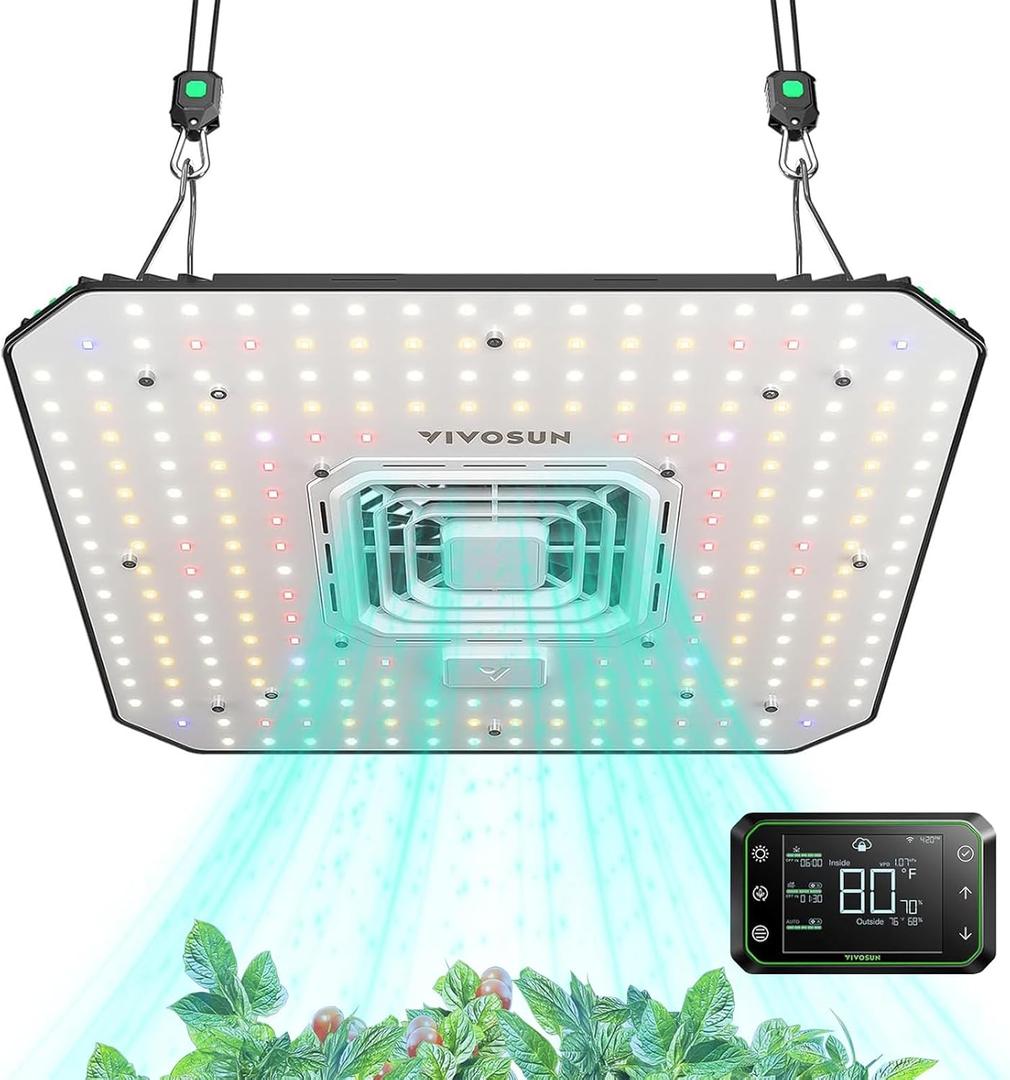 VIVOSUN AeroLight A150, Tunable Spectrum, LED Grow Light 150W with Integrated Circulation Fan & Growhub Controller E42A, Compatible with App & E25, 4 x 2 Ft. Coverage