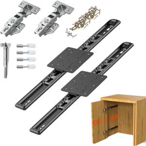 Pocket Door Slide Kit for Inset Cabinet Doors - 14" Disappearing Hidden Hardware with Steel Ball Bearings, DIY Installation for Wardrobe & Closet (4PCS)