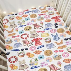 Watercolor Girl Beach Days Baby Crib Sheets for Boy Girl 52x28Inch Summer Seaside Soft Stretchy Fitted Crib Mattress Cover Beach Vacation Holiday Baby Sheet for Standard Crib & Toddler Mattress Pad (One size)