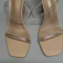 DREAM PAIRS Women's Slides Wedge Sandals Two Strap Square Open Toe Dress Shoes (9, Nude/Clear)