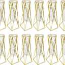 12 PCS Golden Geometric Vase for Centerpieces, Glass Tube with Metal Stand, Modern Wedding Table Decoration, Hydroponic Flower Holder Plant Pot for Home Office Party Decor