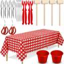 21 Pcs Seafood Tools Set Seafood Boil Party Supplies - Tablecloth Crab Crackers Scissors Lobster Sheller Hammer Shellfish Forks Cracker Red Plastic Bucket for Lobster Crab Food Party